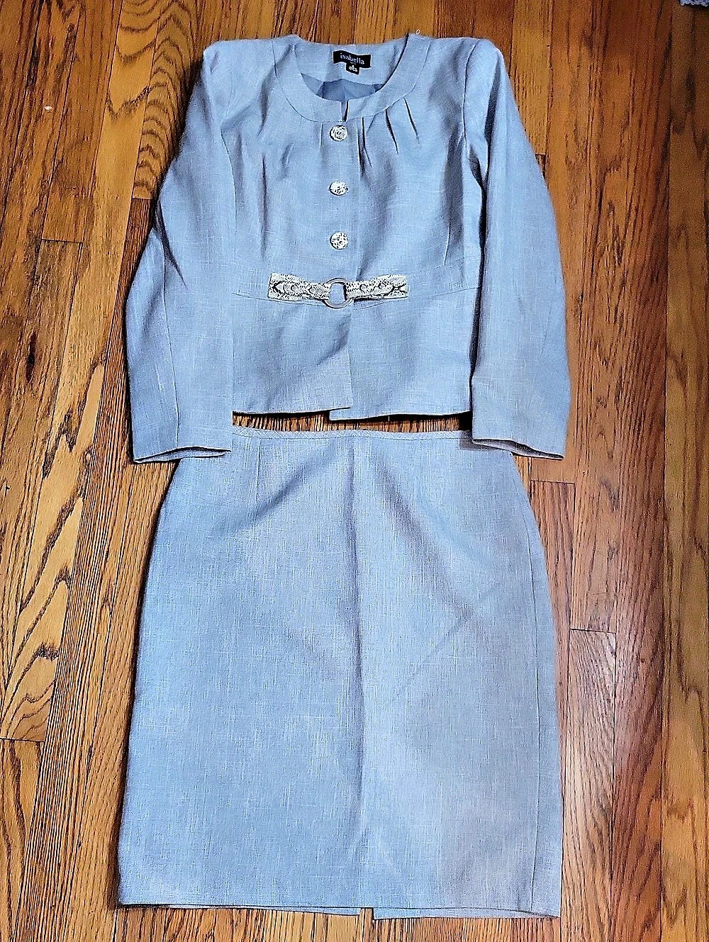 isabella suits Gray & Black Skirt Suit Set Like New. Size 8